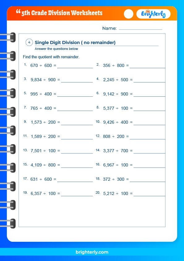5th grade division worksheets