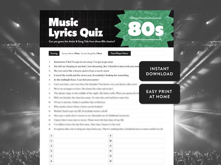 Free Printable 80s Music Lyrics Quiz Download Free Printable 80s Music 