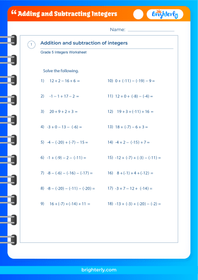 FREE Printable Adding And Subtracting Integers Worksheets PDFs 