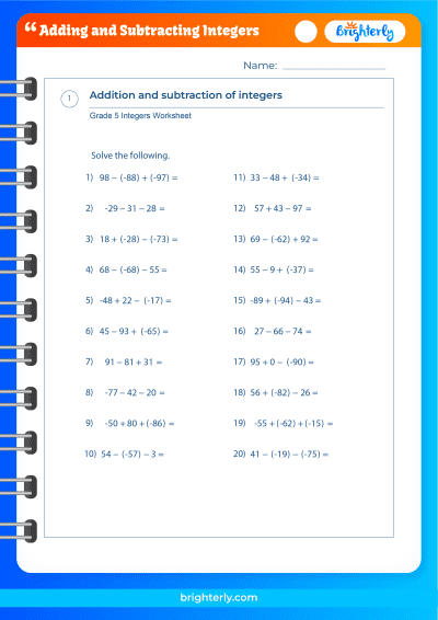 adding and subtracting integers worksheets