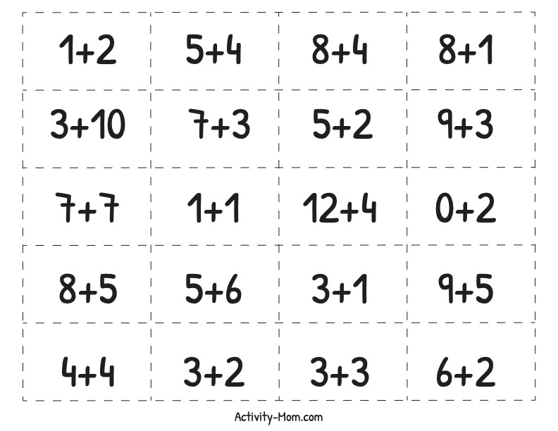 free printable addition and subtraction bingo cards