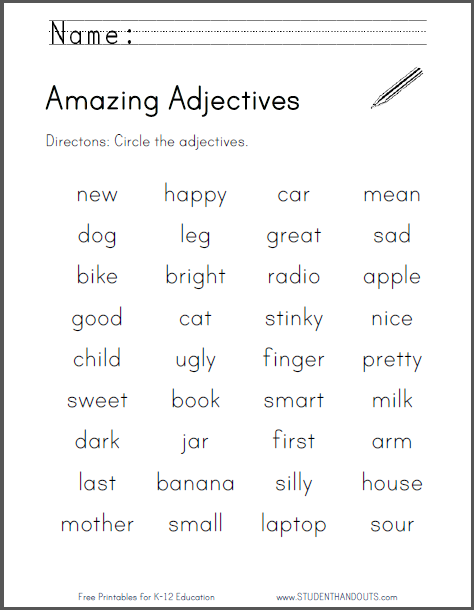 adjectives printable worksheet