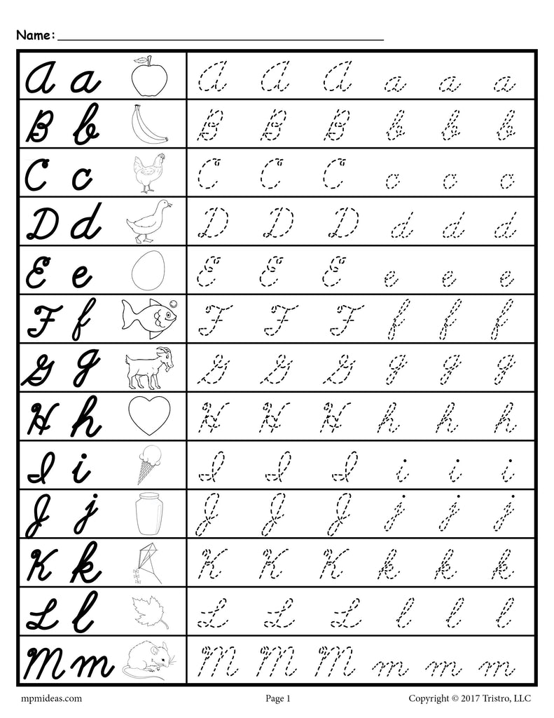 cursive writing alphabet worksheets