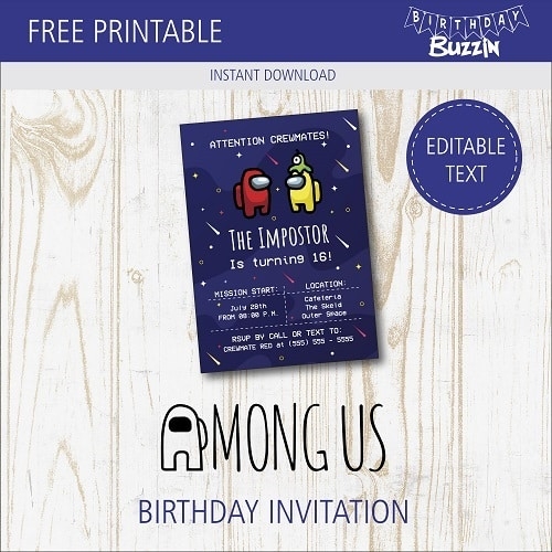 Free Printable Among Us Birthday Party Invitations Birthday Buzzin