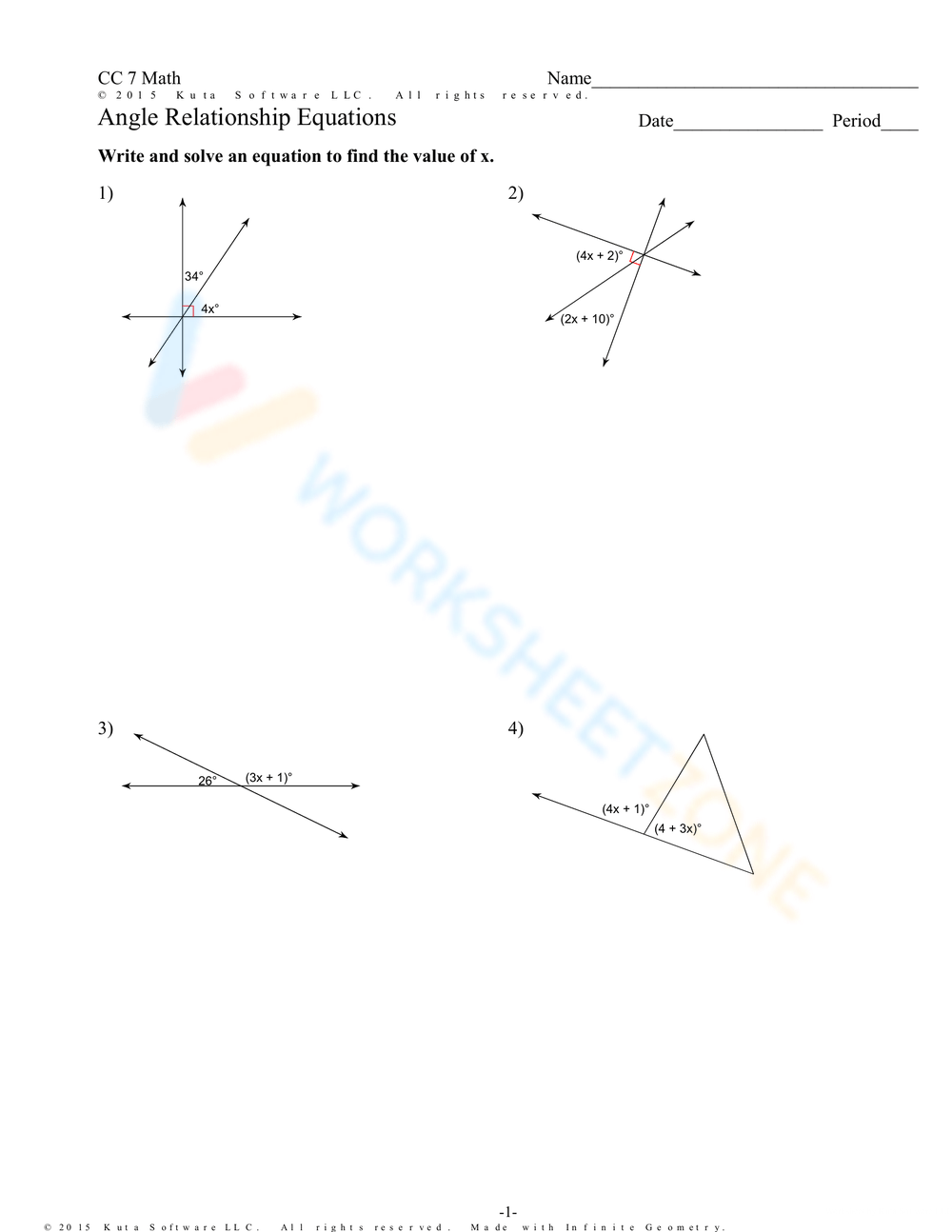 Free Printable Angle Relationships Worksheets For Students Worksheets 