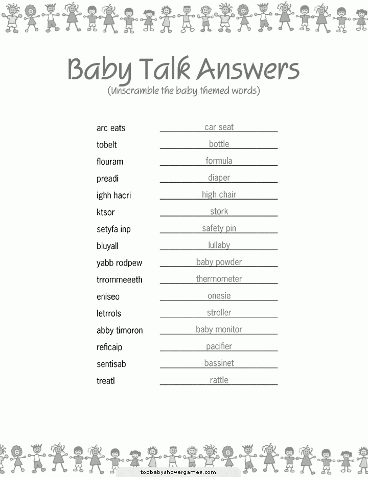 printable baby shower unscramble game