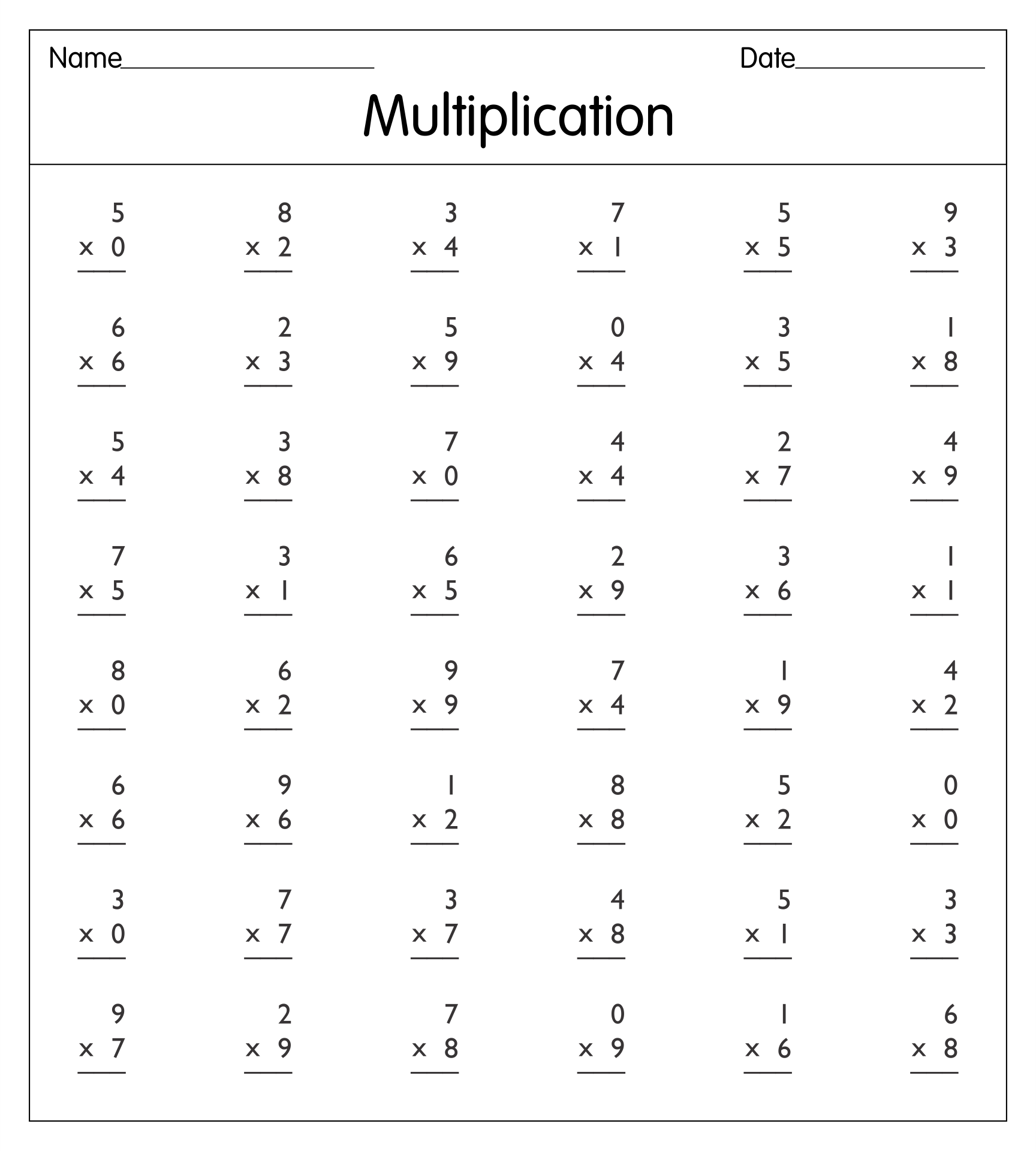 basic multiplication worksheets