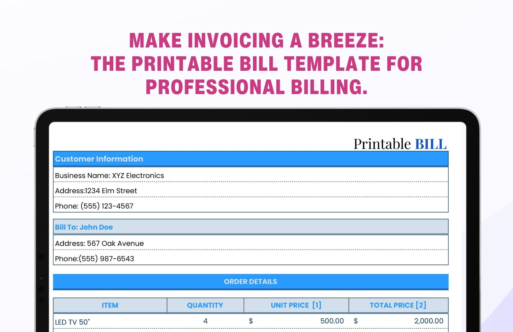Free Printable Bill Template Download In Excel Google Sheets