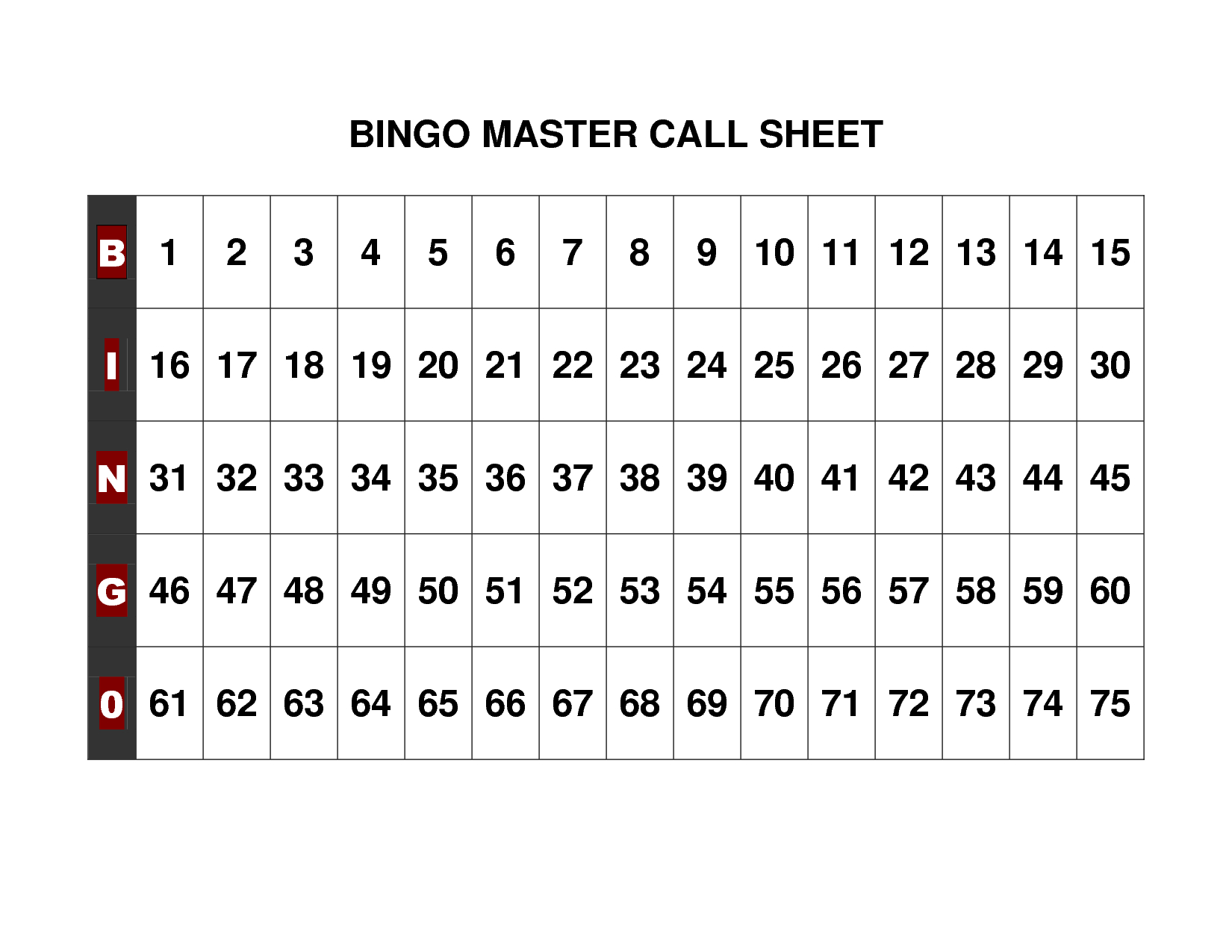 Free Printable Bingo Call Sheet Bingo Bingo Calls Bingo Free 