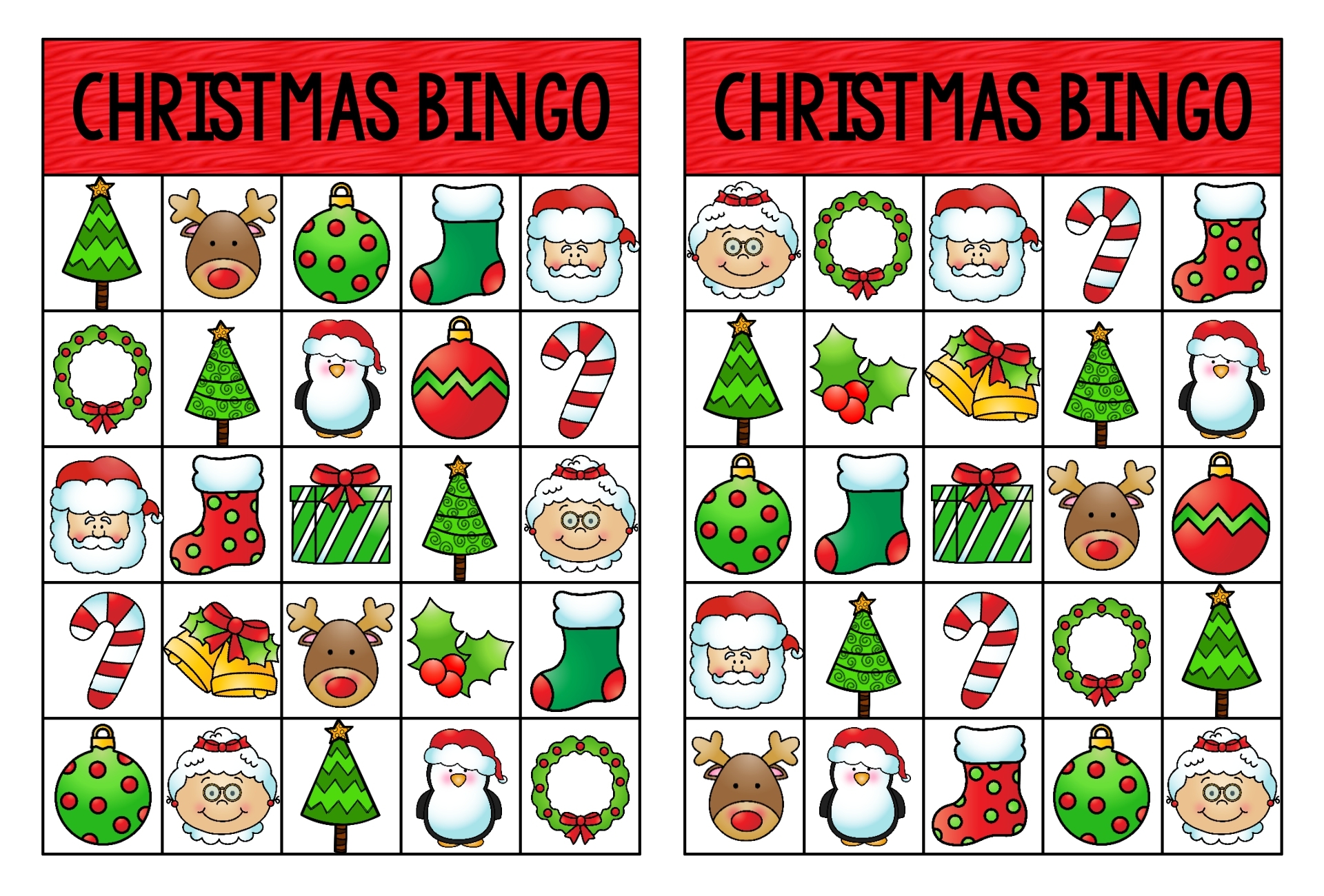 free printable christmas bingo cards with pictures