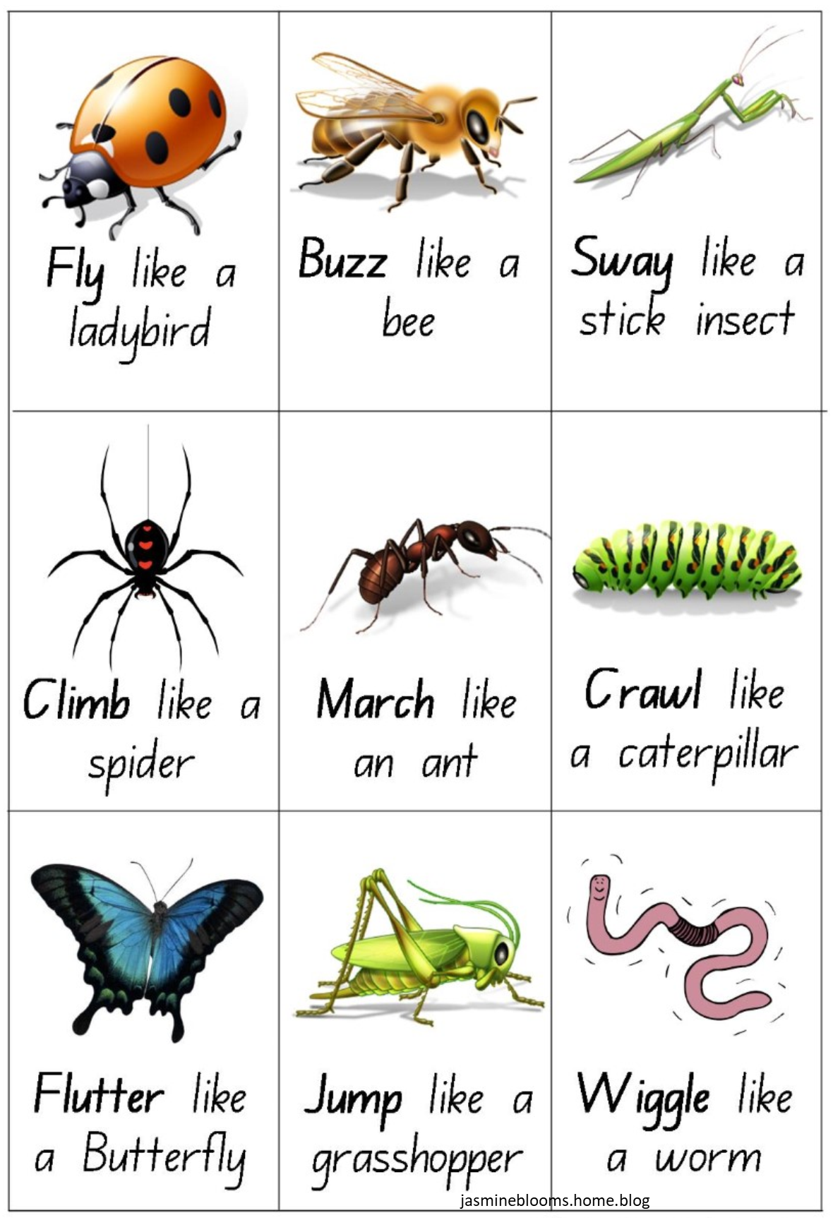Free Printable Bug Action Cards Free Templates Printable