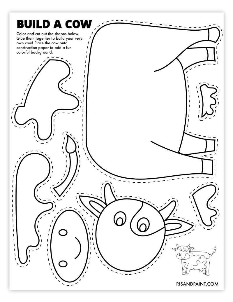 Free Printable Build A Cow Craft Toddler Arts And Crafts Preschool 