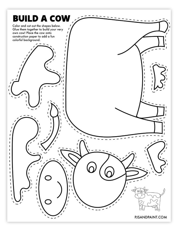 Free Printable Build A Cow Craft Toddler Arts And Crafts Preschool 