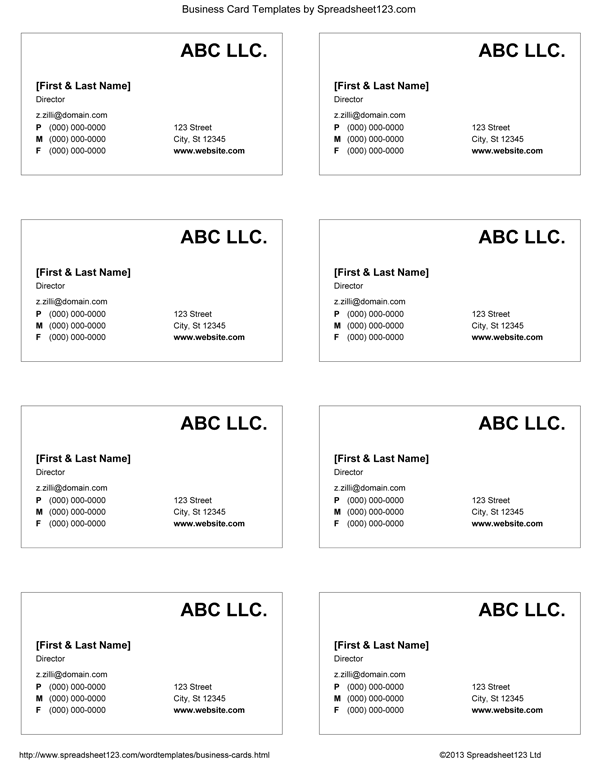 Free Printable Business Card Templates Microsoft Word Kloscout