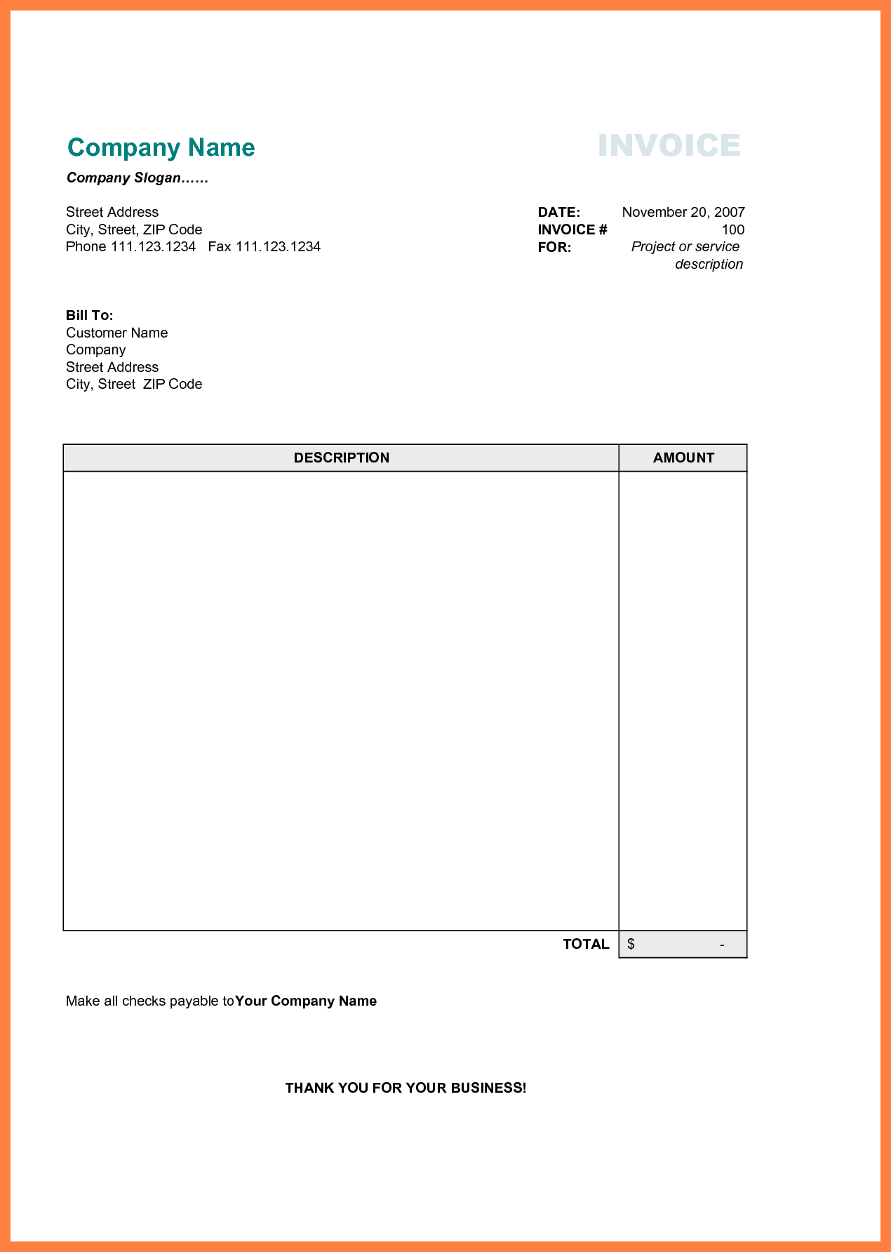printable invoices free template