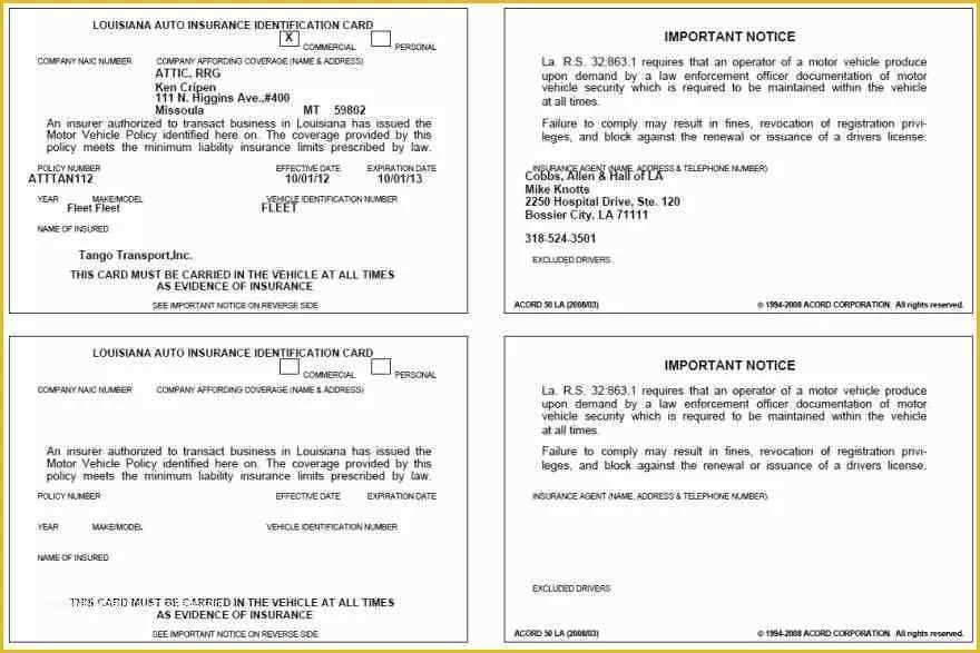 free printable car insurance cards