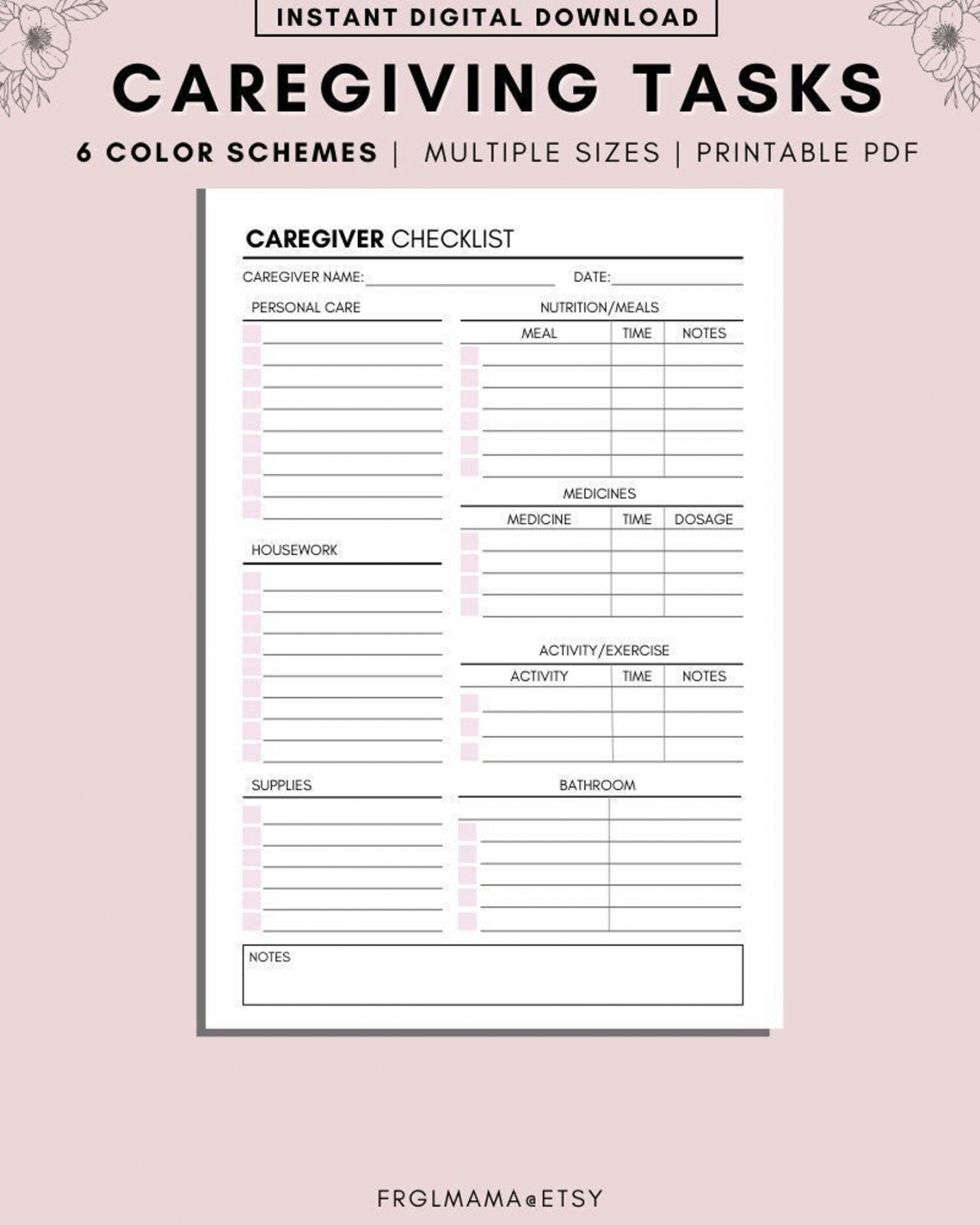 Free Printable Caregiver Daily Checklist Template FREE Printable HQ