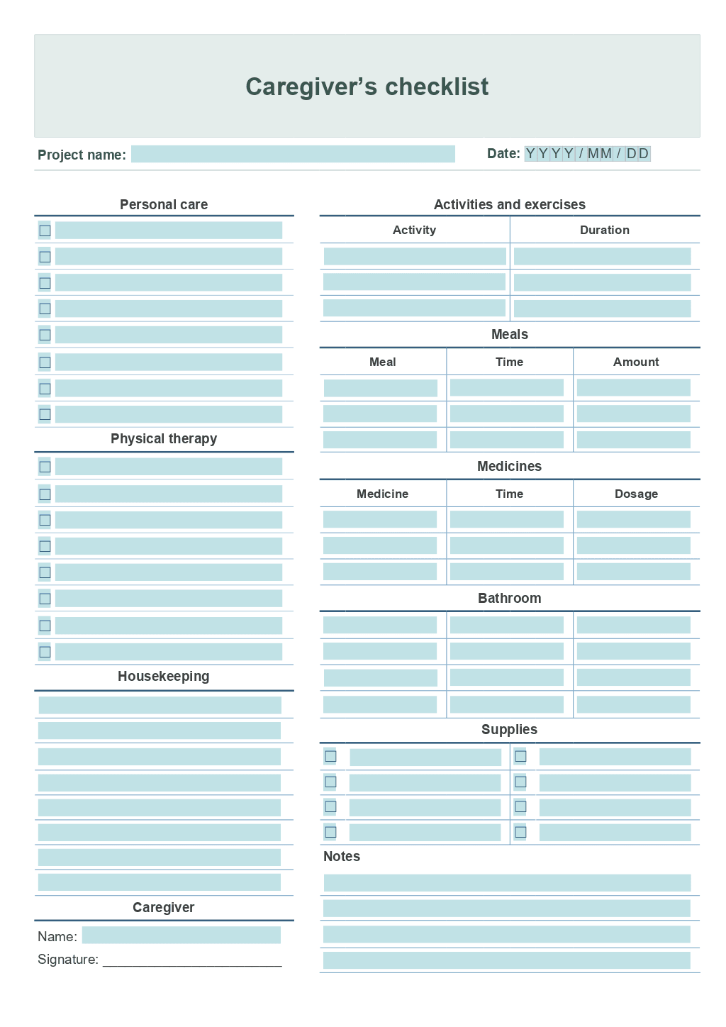 Free Printable Caregiver Daily Checklist Template Printable Templates 
