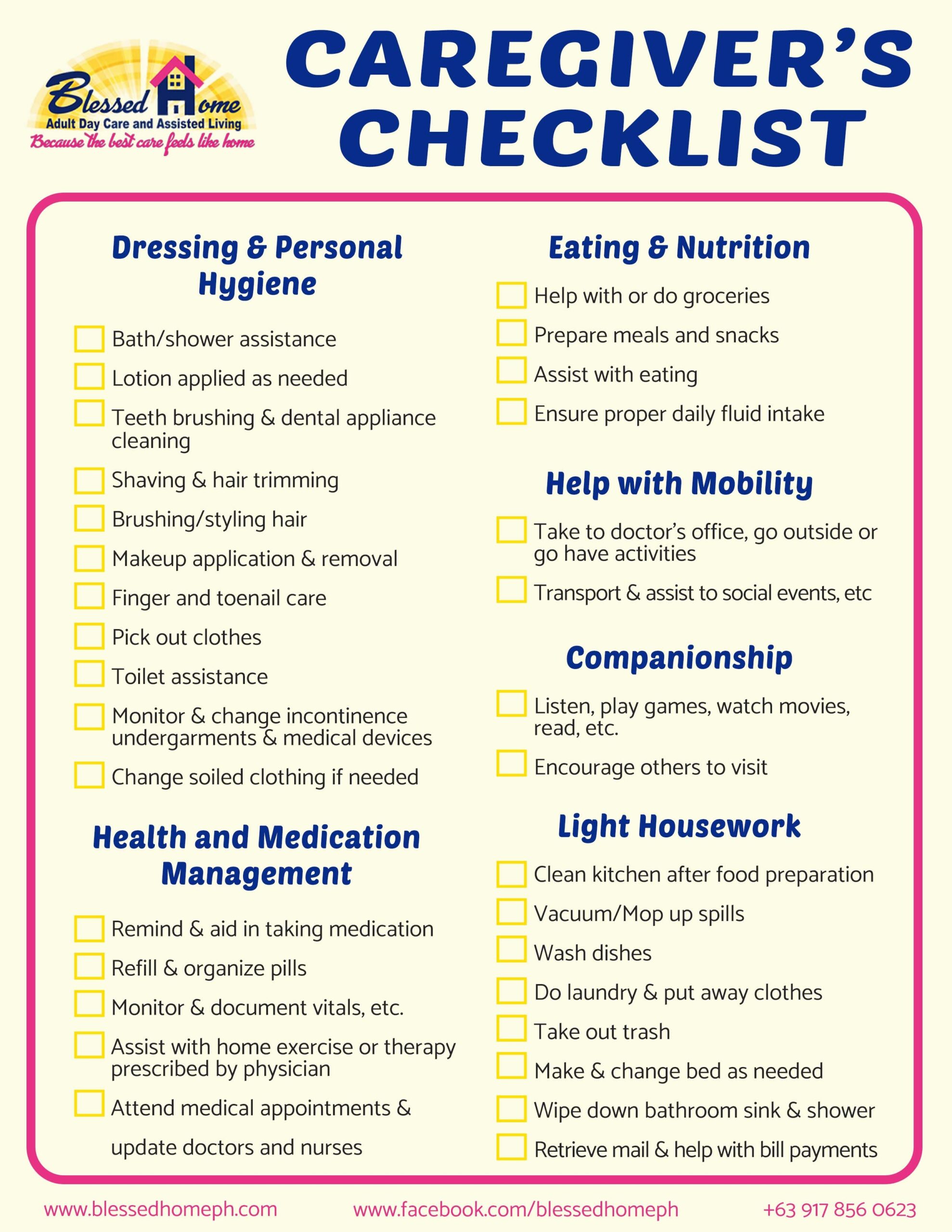 free printable caregiver daily checklist template