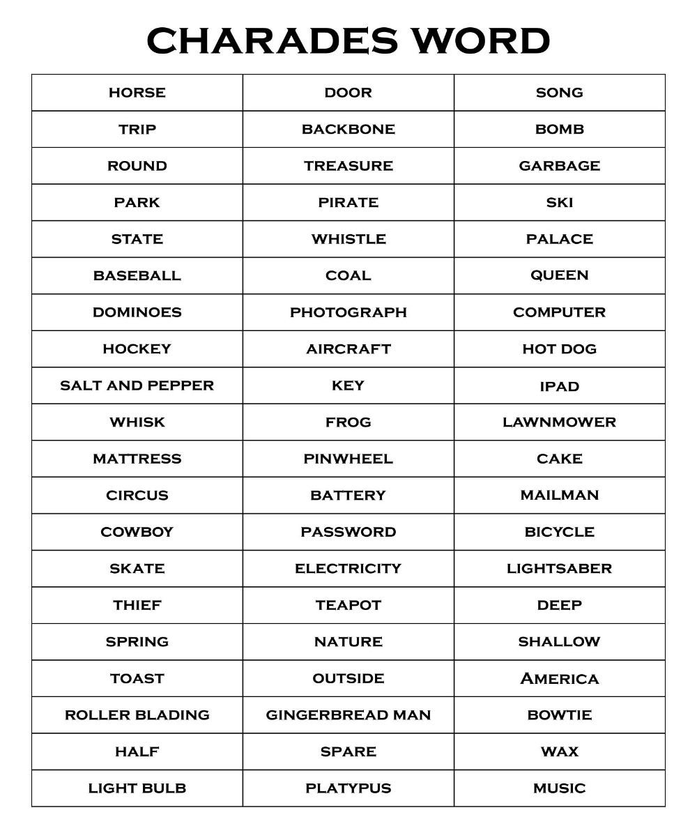 Free Printable Charades Cards FREE Printable A Z