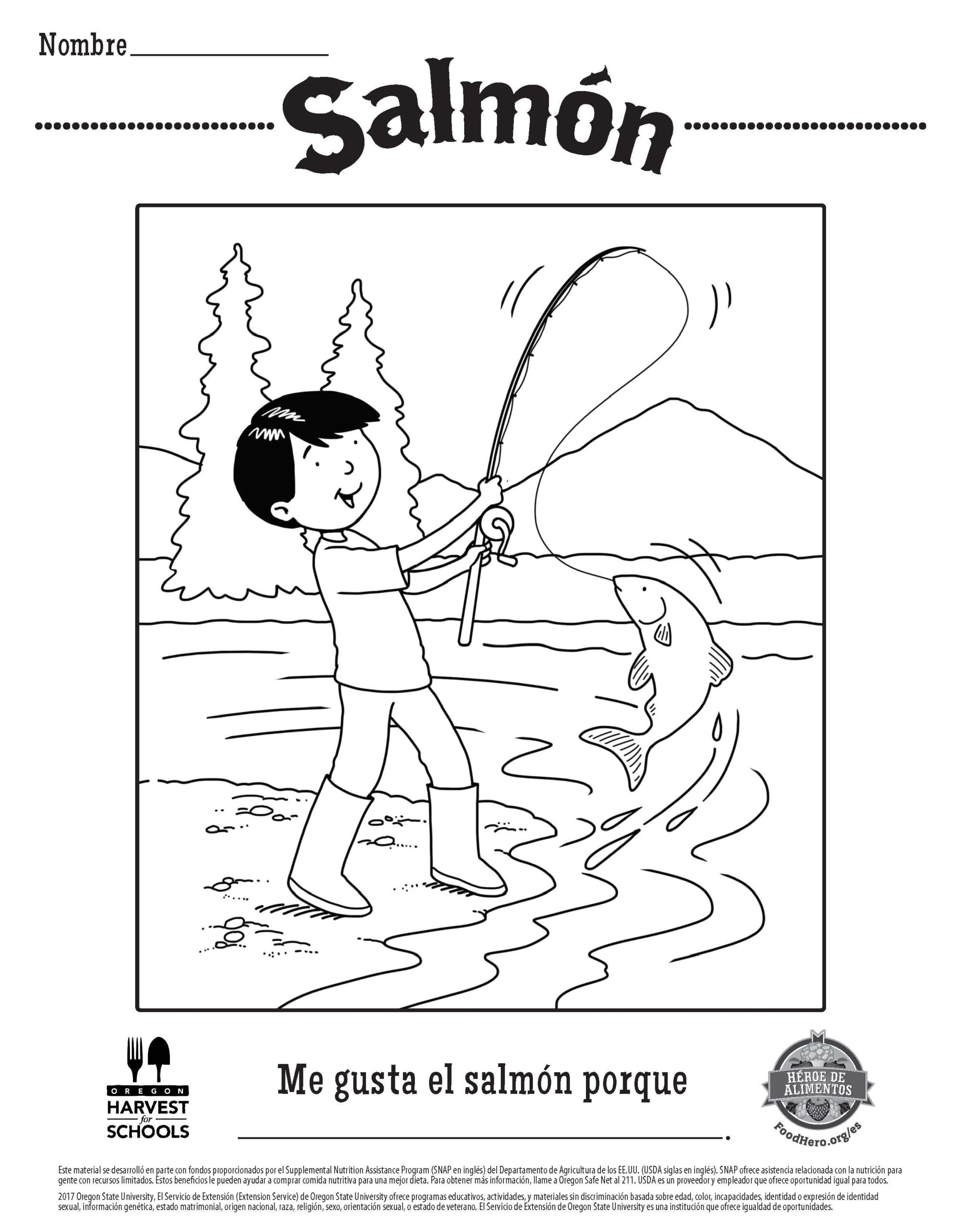 Free Printable Children 39 s Coloring Sheet Salmon Food Hero In Spanish 