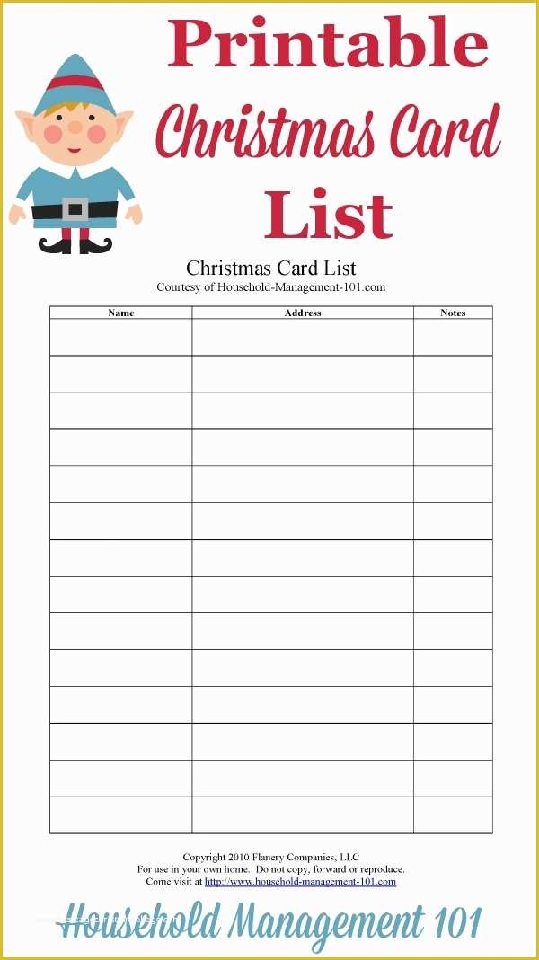 free printable christmas card address list