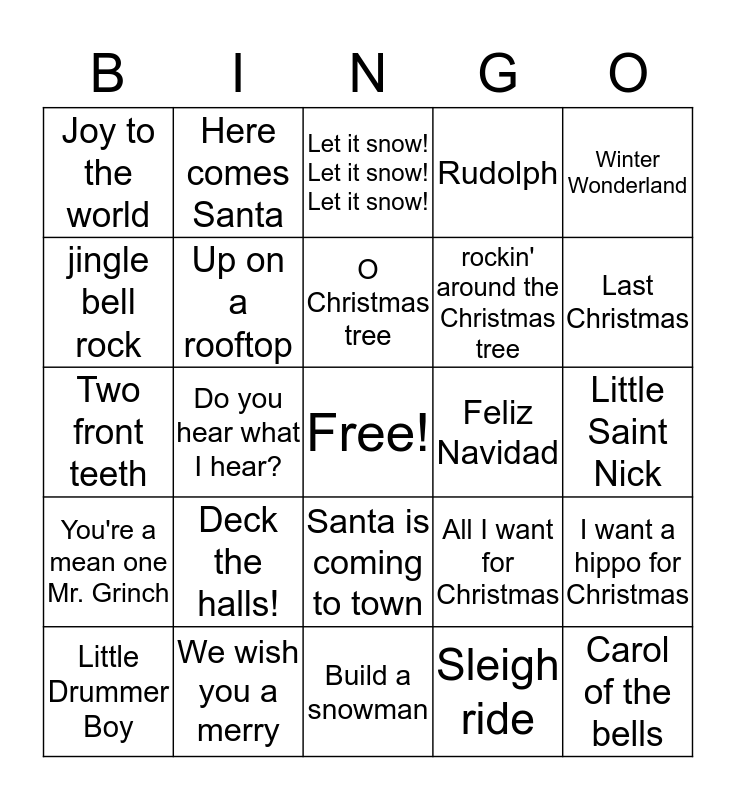 free printable christmas song bingo cards