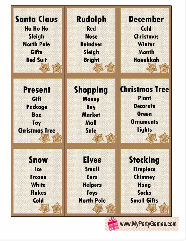 Free Printable Christmas Taboo Cards