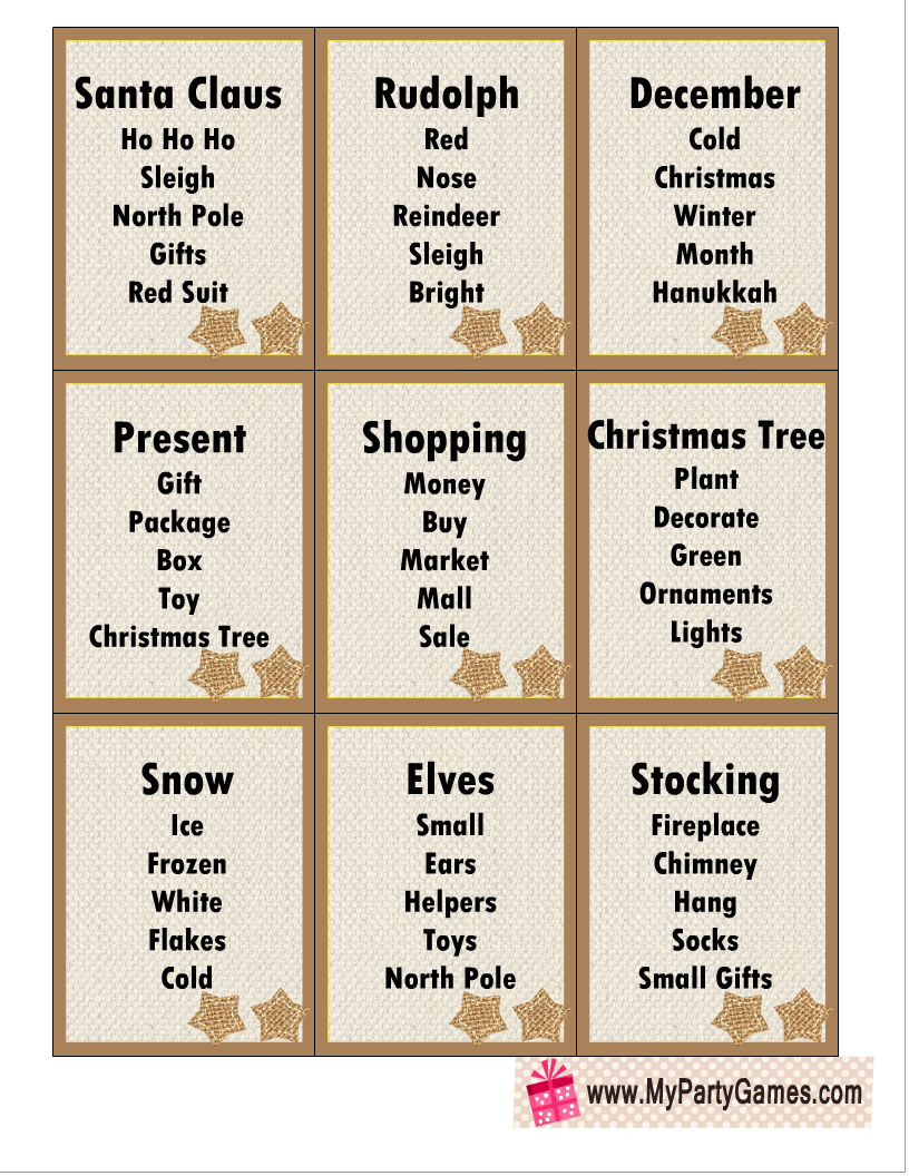 Free Printable Christmas Taboo Cards