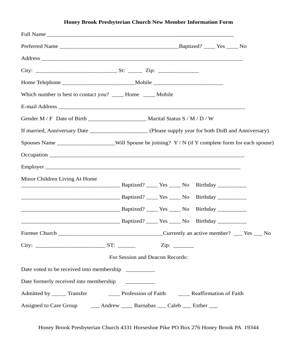 Free Printable Church Business Forms Printable Forms Free Online