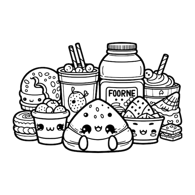 free printable cute kawaii food coloring pages