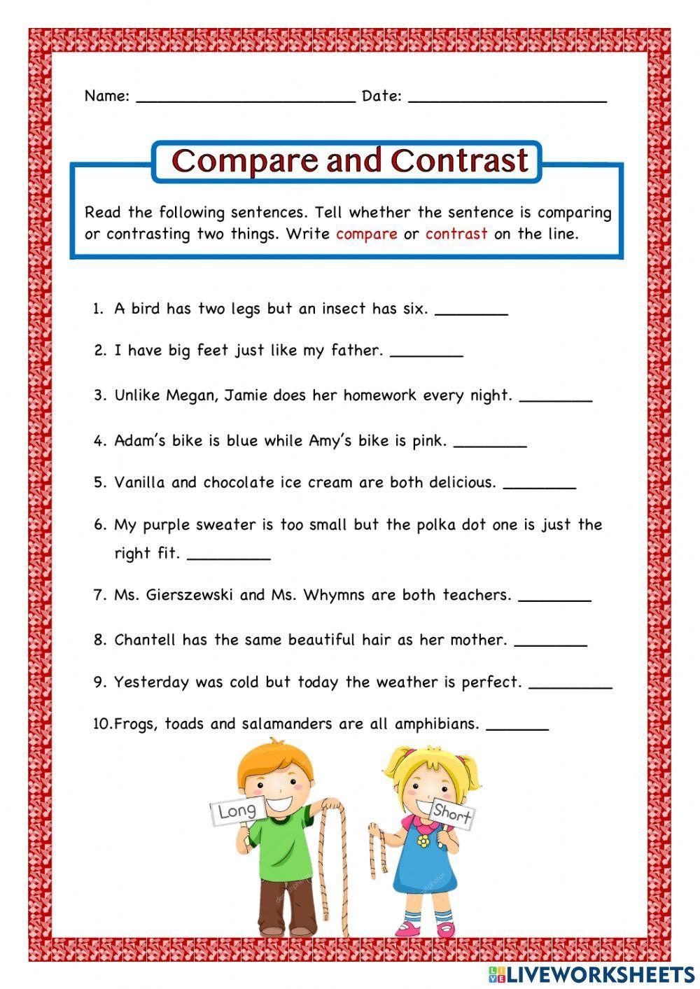 compare and contrast worksheets