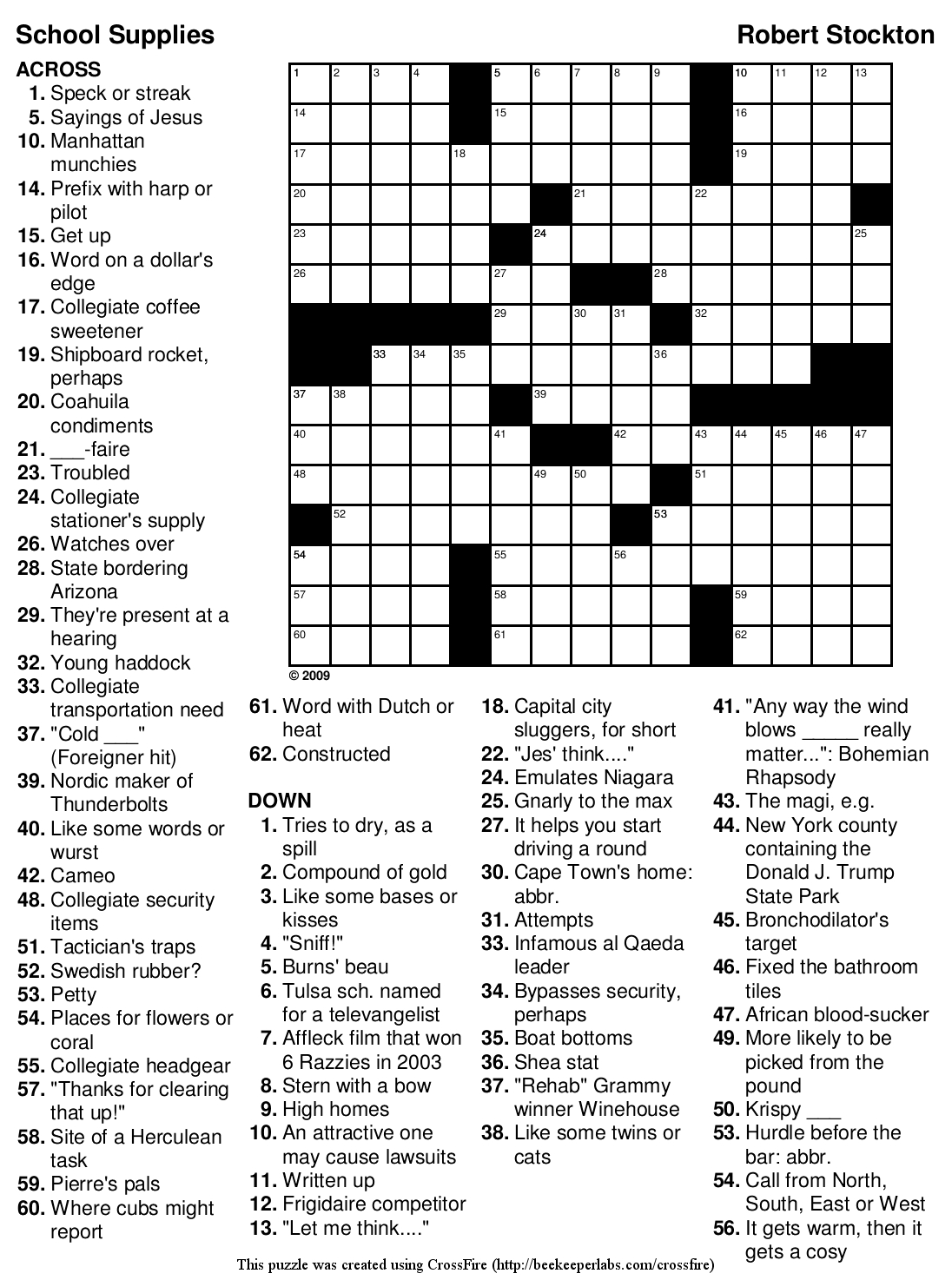 Free Printable Crossword Puzzles For High School Students Printable 