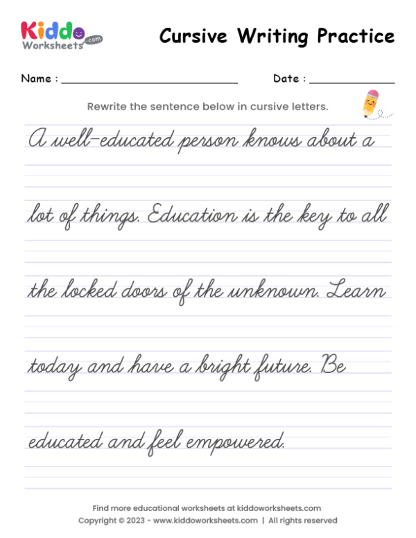 Free Printable Cursive Writing Worksheet 3 Kiddoworksheets 