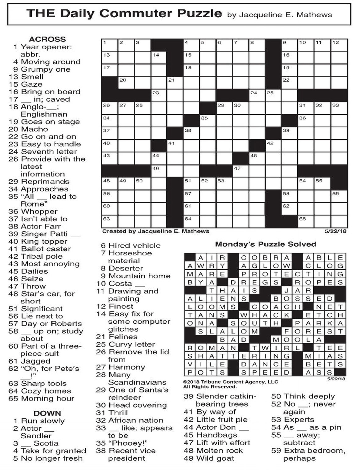 free daily printable crossword puzzles pdf