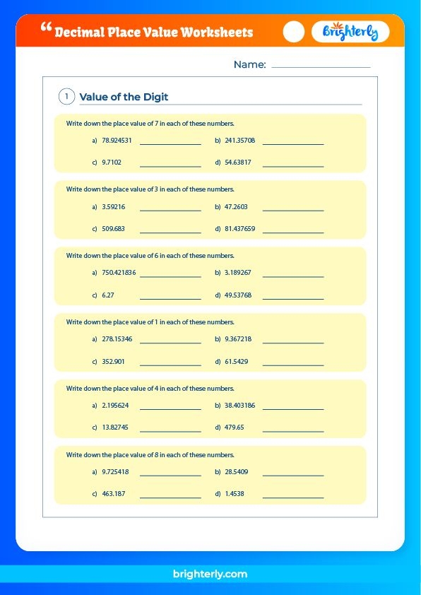 Free Printable Decimal Place Value Worksheets For Kids Brighterly
