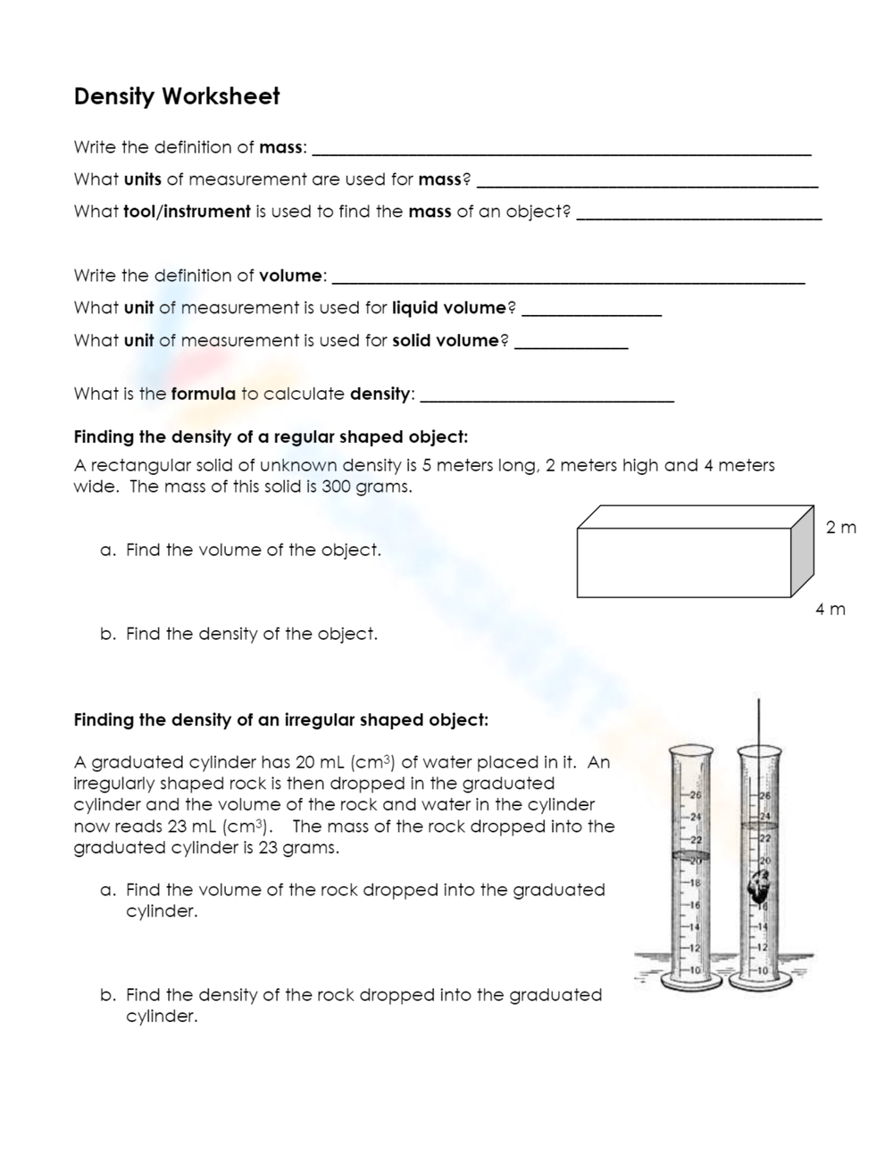printable density worksheet