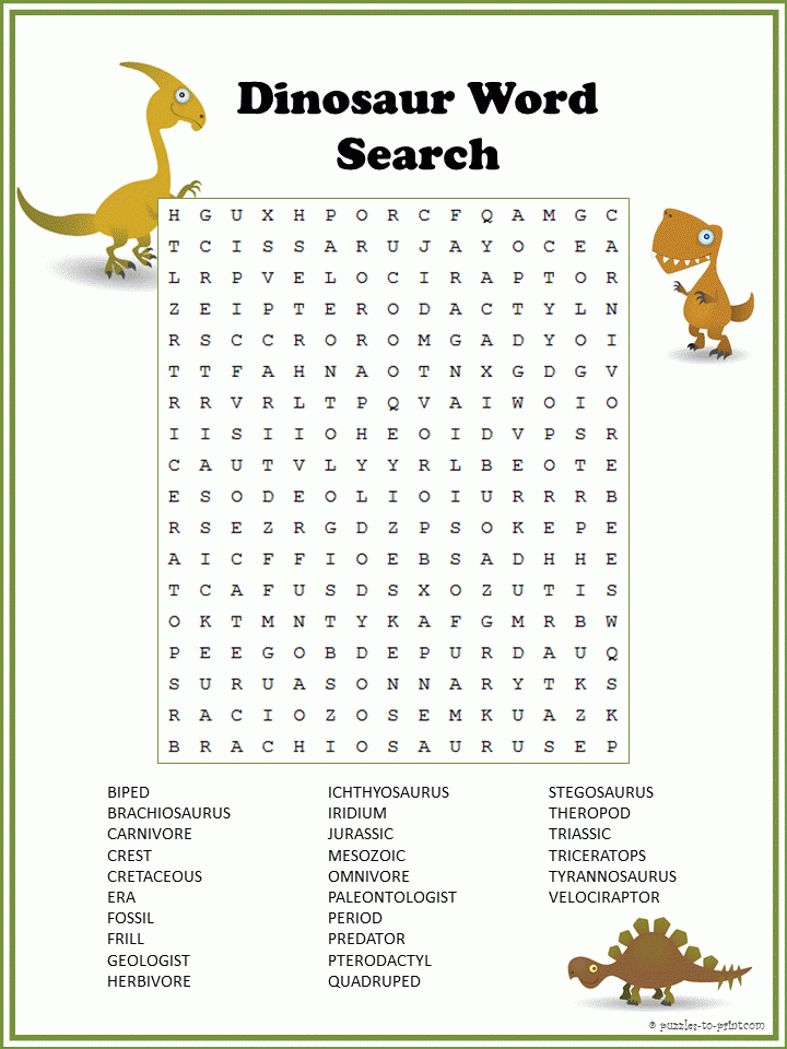 Free Printable Dinosaur Word Search Puzzles For Kids