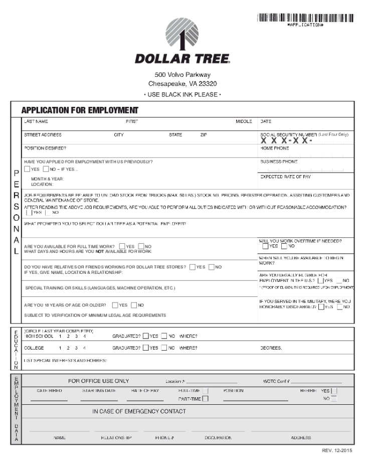 Free Printable Dollar Tree Job Application Form Printable Application