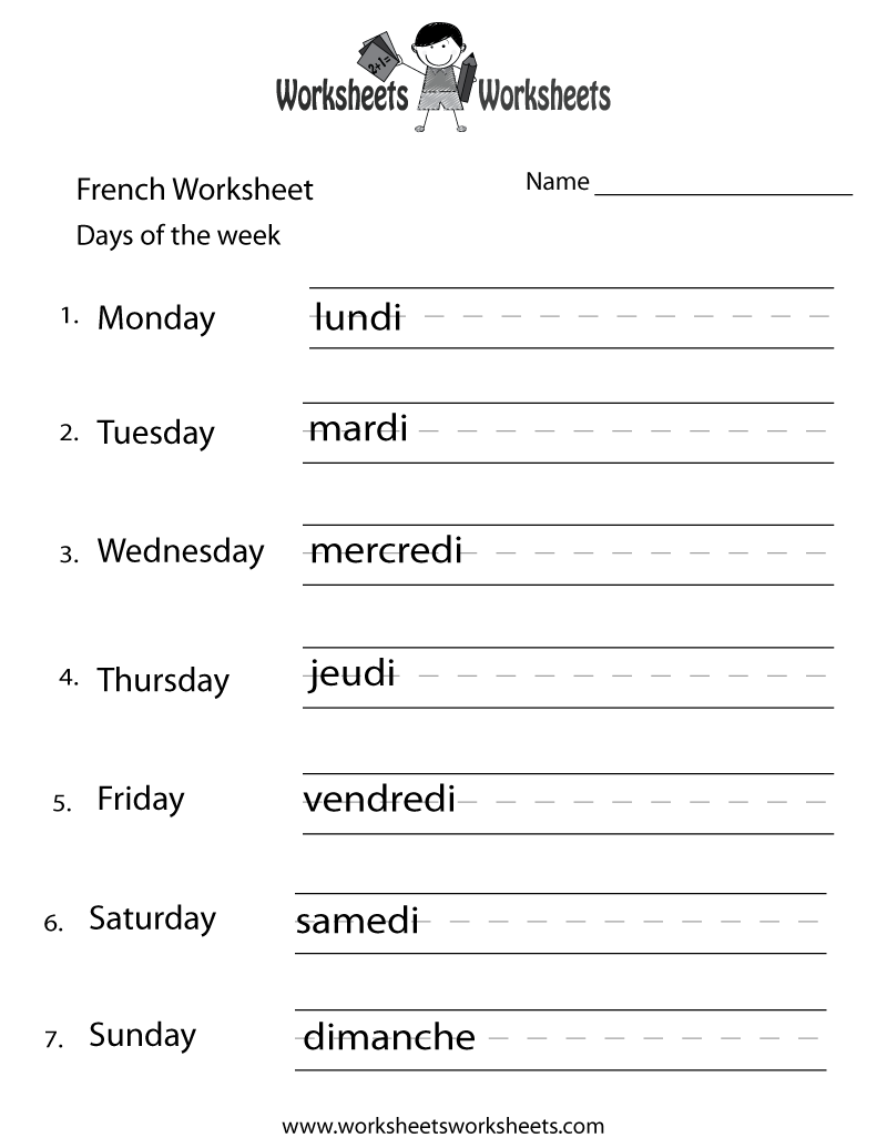 days of the week worksheet