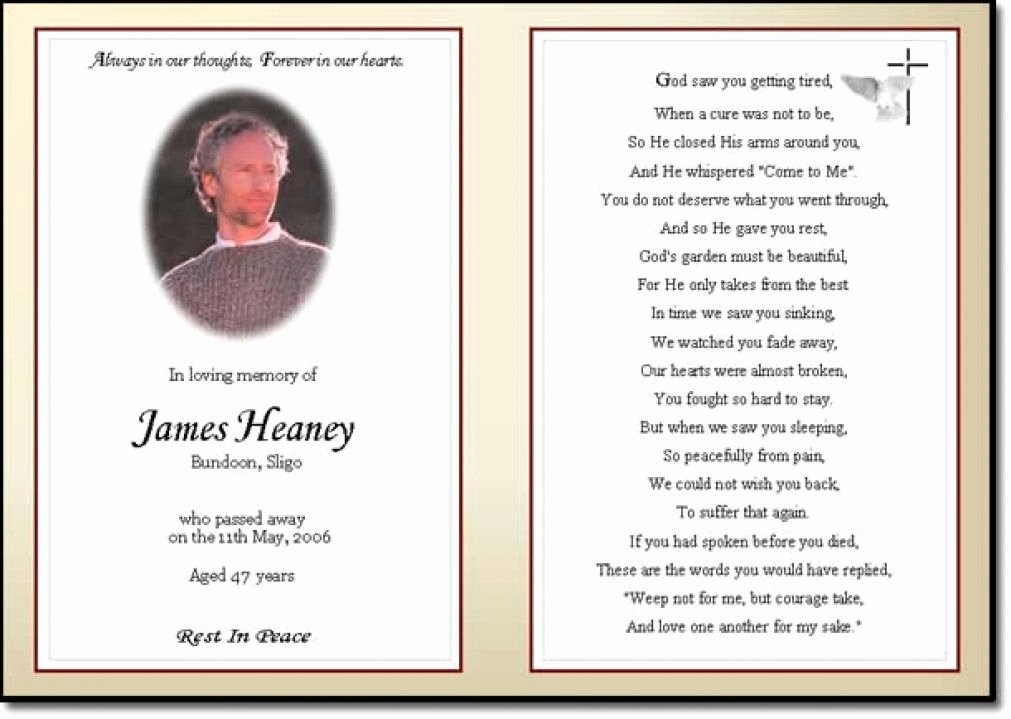 Free Printable Funeral Prayer Card Template Peterainsworth