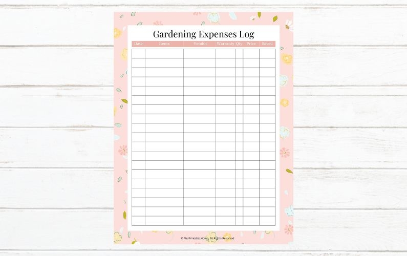 FREE Printable Garden Expenses Log My Printable Home