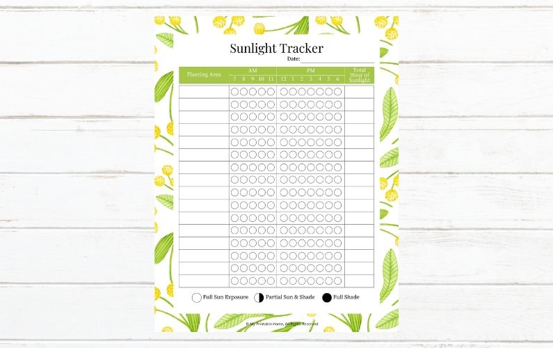 FREE Printable Garden Sunlight Tracker My Printable Home