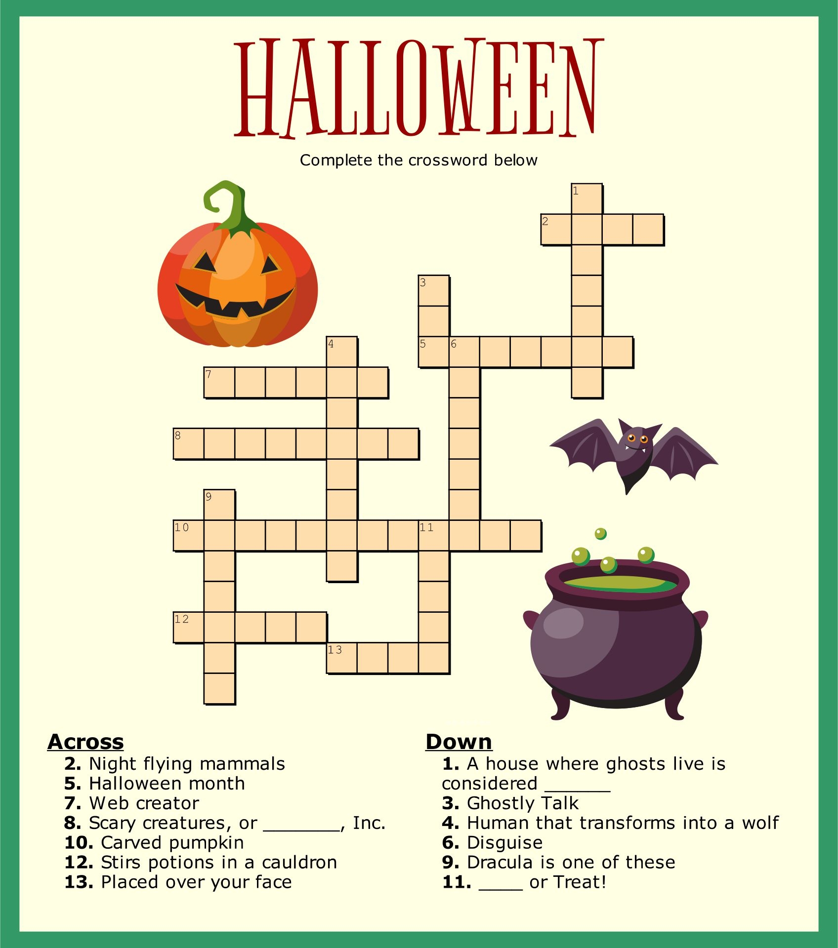 Free Printable Halloween Crossword Puzzles For Kids Printable Online
