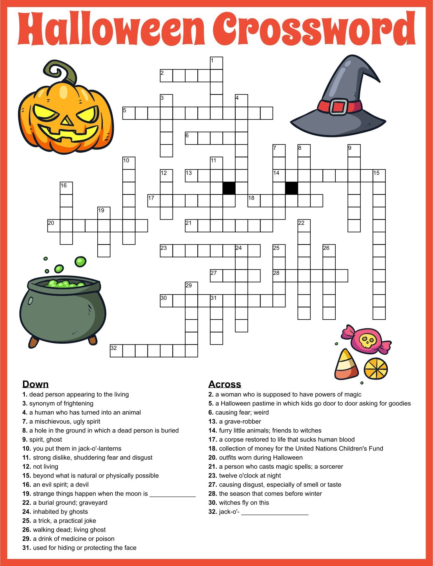 printable halloween crossword puzzles