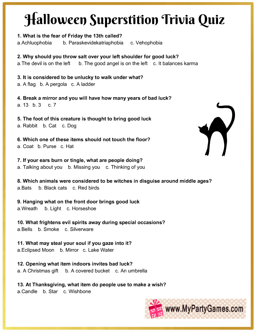 Free Printable Halloween Superstitions Trivia Quiz 43 OFF