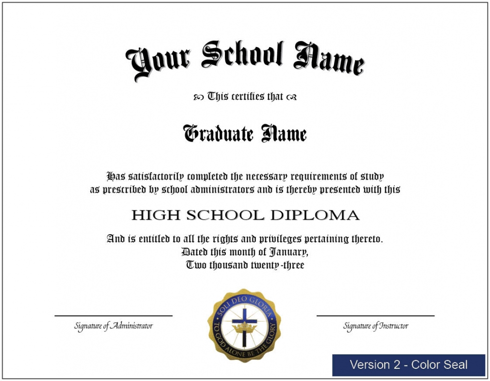 Free Printable High School Diploma Template With Seal FREE Printable HQ