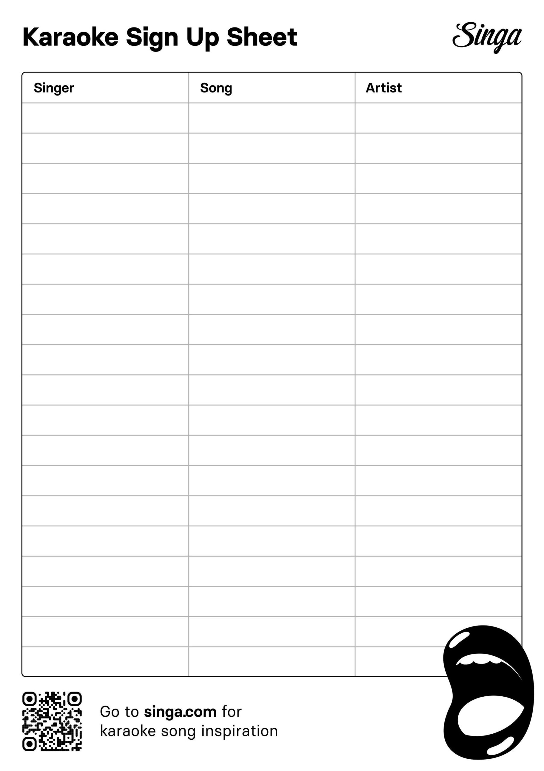 Free Printable Karaoke List Templates FREE Printables