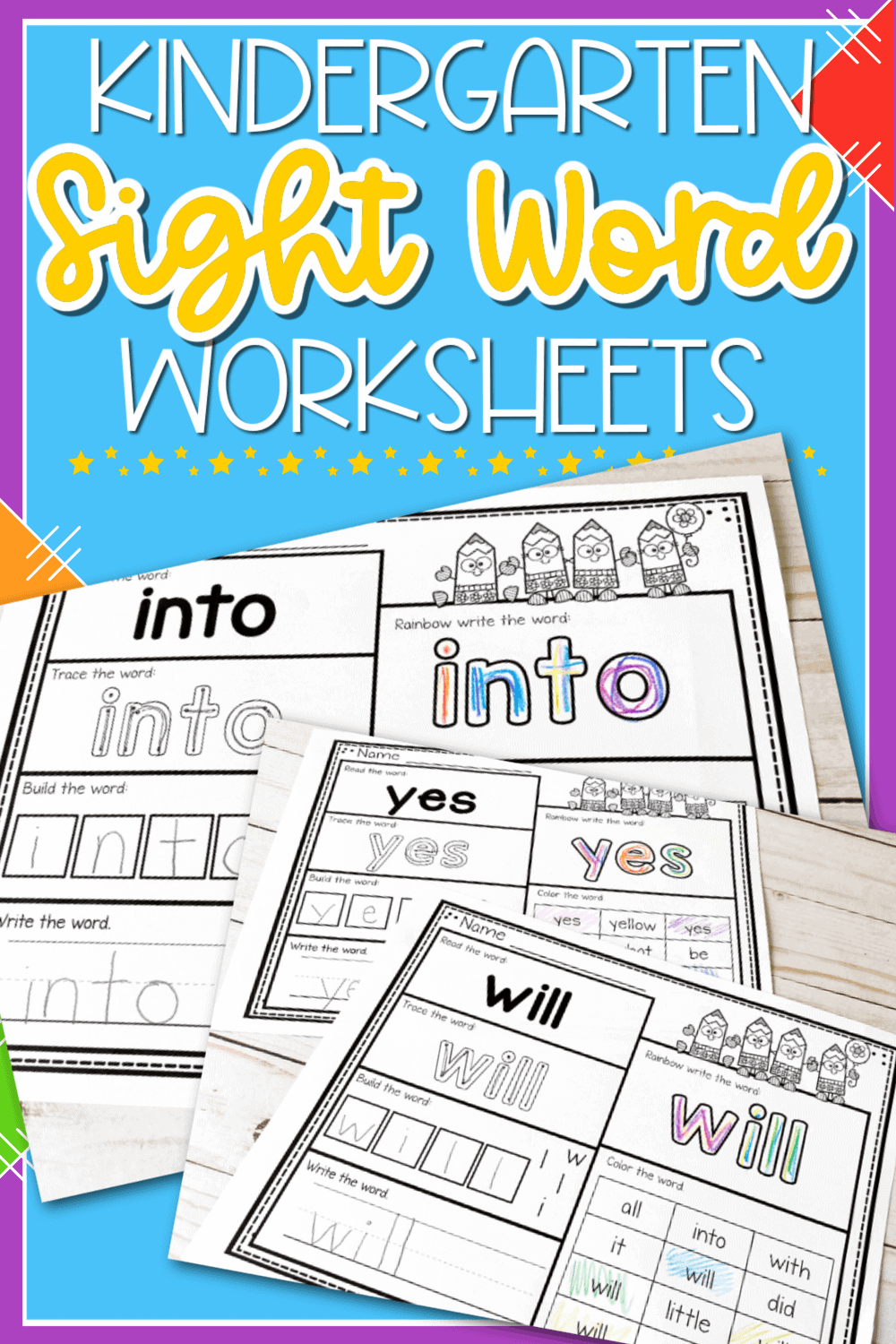 kindergarten sight word worksheets