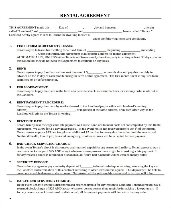 FREE Printable Lease Rental Agreement Printable Lease Agreement